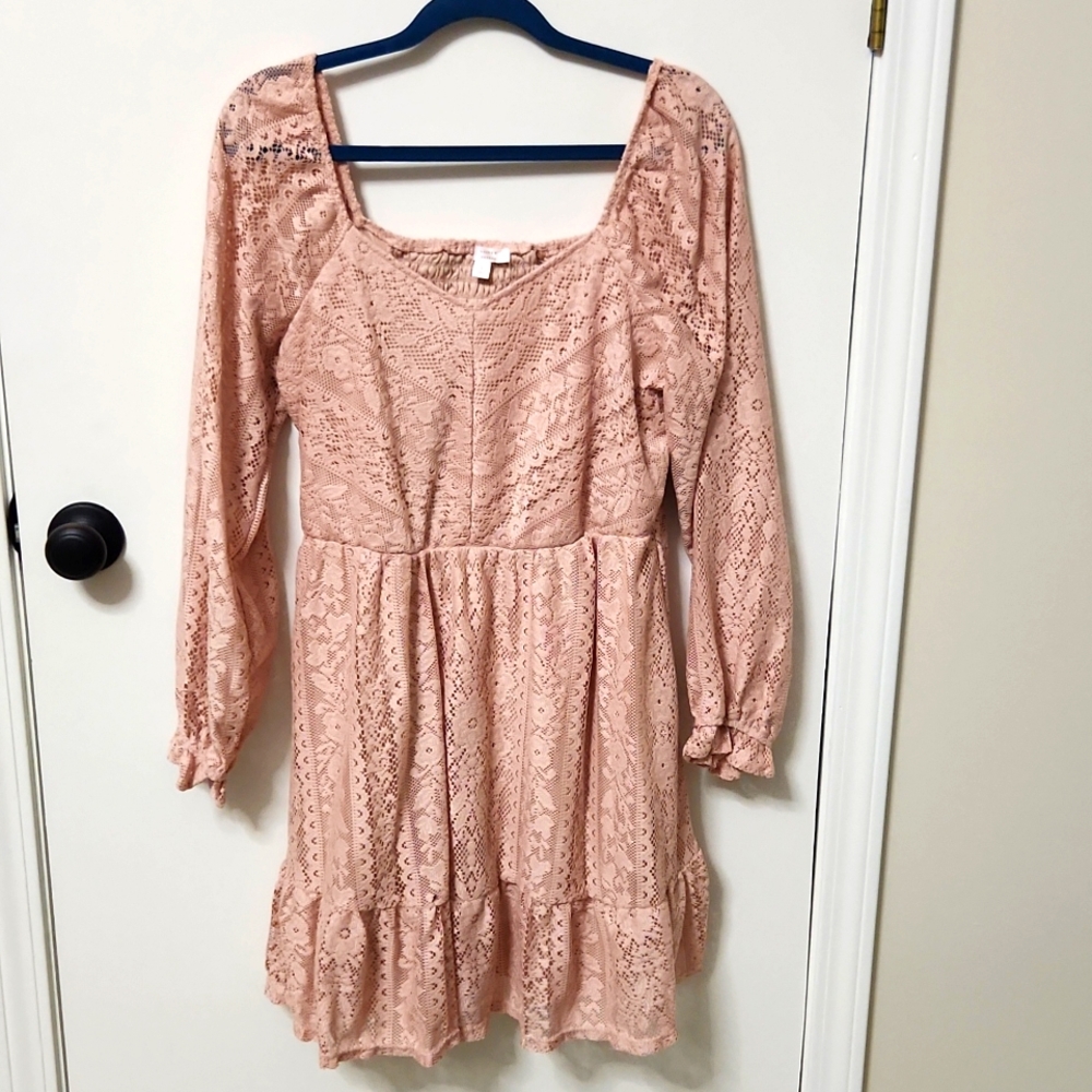LC Lauren Conrad Pink Long Sleeve Lace Mini Dress Size Large